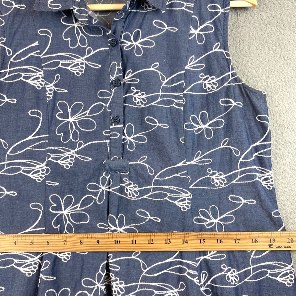 Sahalie Womens Blue Floral Embroidered Cotton Sleeveless A-Line Shirt Dress S - Picture 7 of 9